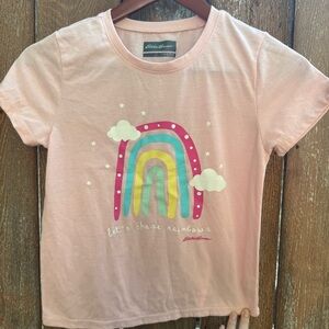 EDDIE BAUER Girls Pink Tee Shirt Rainbow Graphic Size 10/12